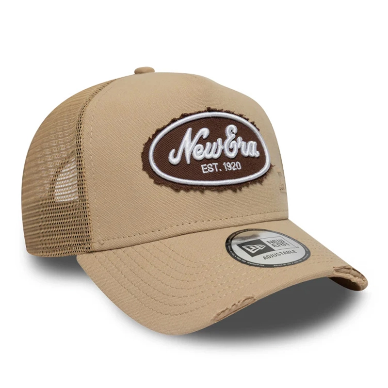 New Era A-Frame Trucker Distressed Cap Beige 60771805