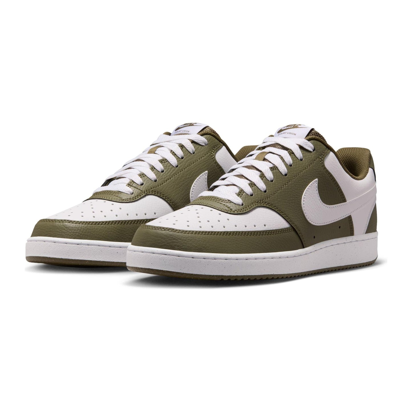 Baskets Nike Court Vision Low Homme Rétro Élégantes Confortables Vert Olive Blanc
