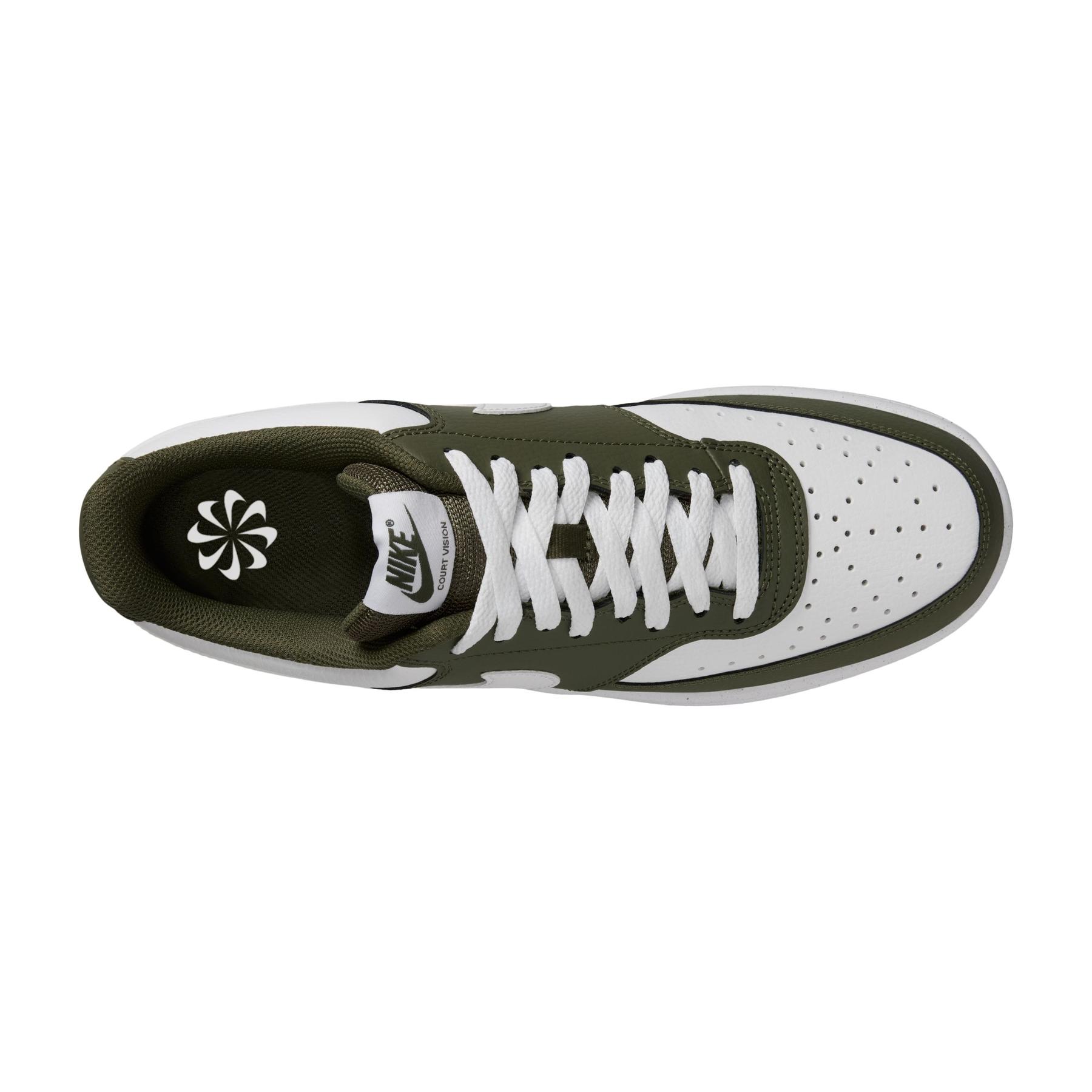 Baskets Nike Court Vision Low Homme Rétro Élégantes Confortables Vert Olive Blanc